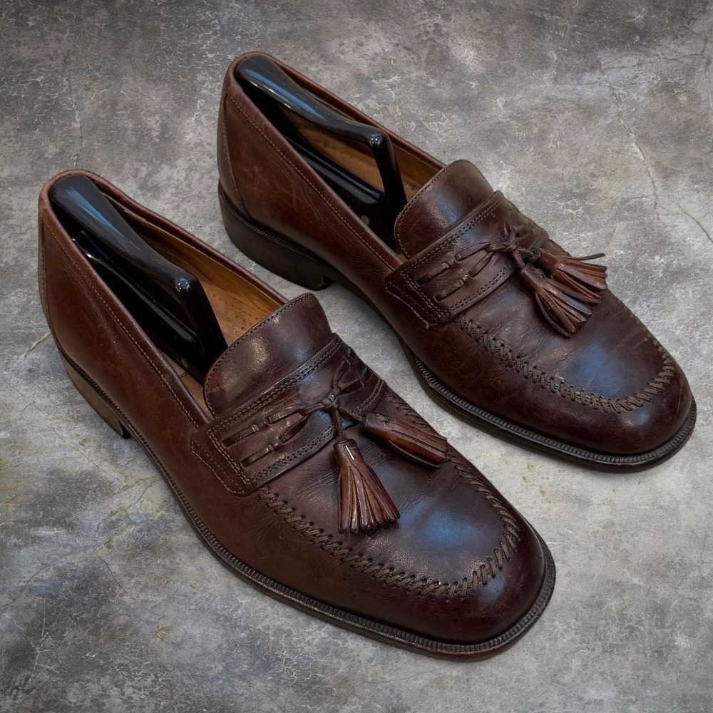 Vintage Florsheim Imperial Brown Leather Tassel Loafers Mens Size 9 D Preppy 90s